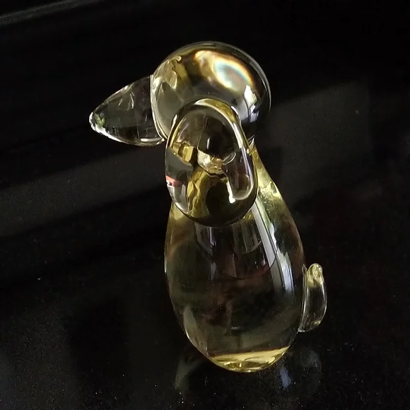 Vintage Miloslav Janku Czech Art Glass Dog Figurine Paperweight Citrine 4" - Picture 3 of 5